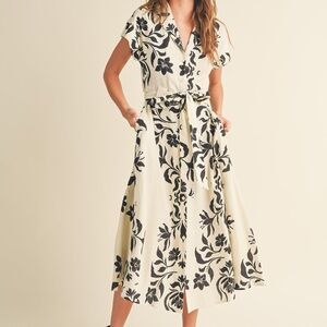 Vestique Black and Cream Floral Dress